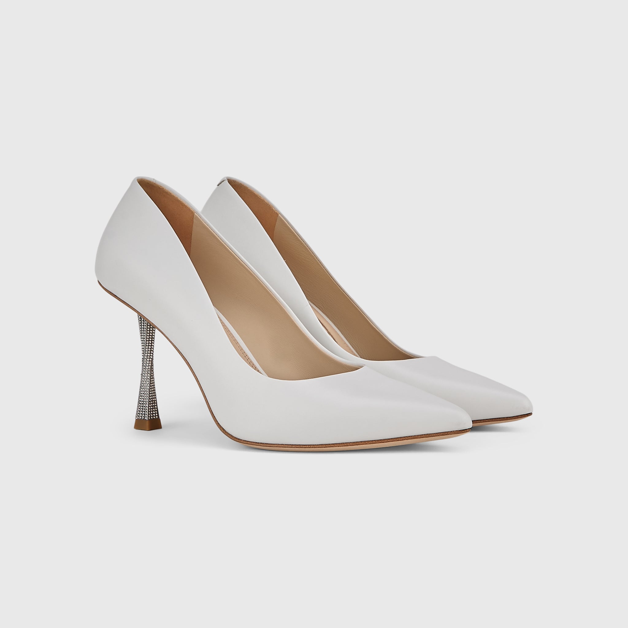 Kat Maconie Masoom Pumps in Pearl White – luxury women's crystal stiletto pump with 90mm heel