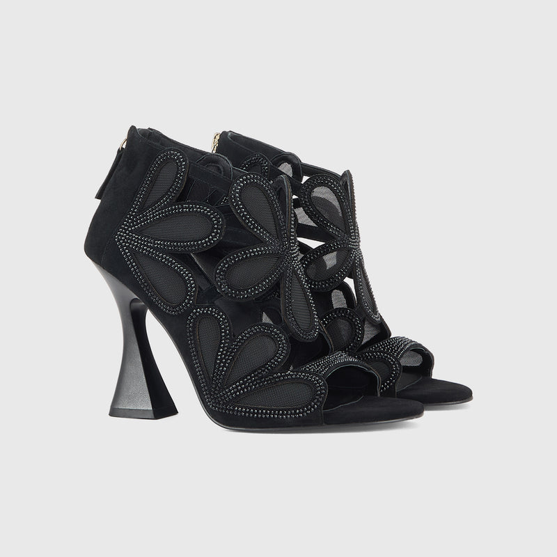 Kat Maconie Rosh Sandals in Black – luxury women's hourglass heel sandal with 105mm heel