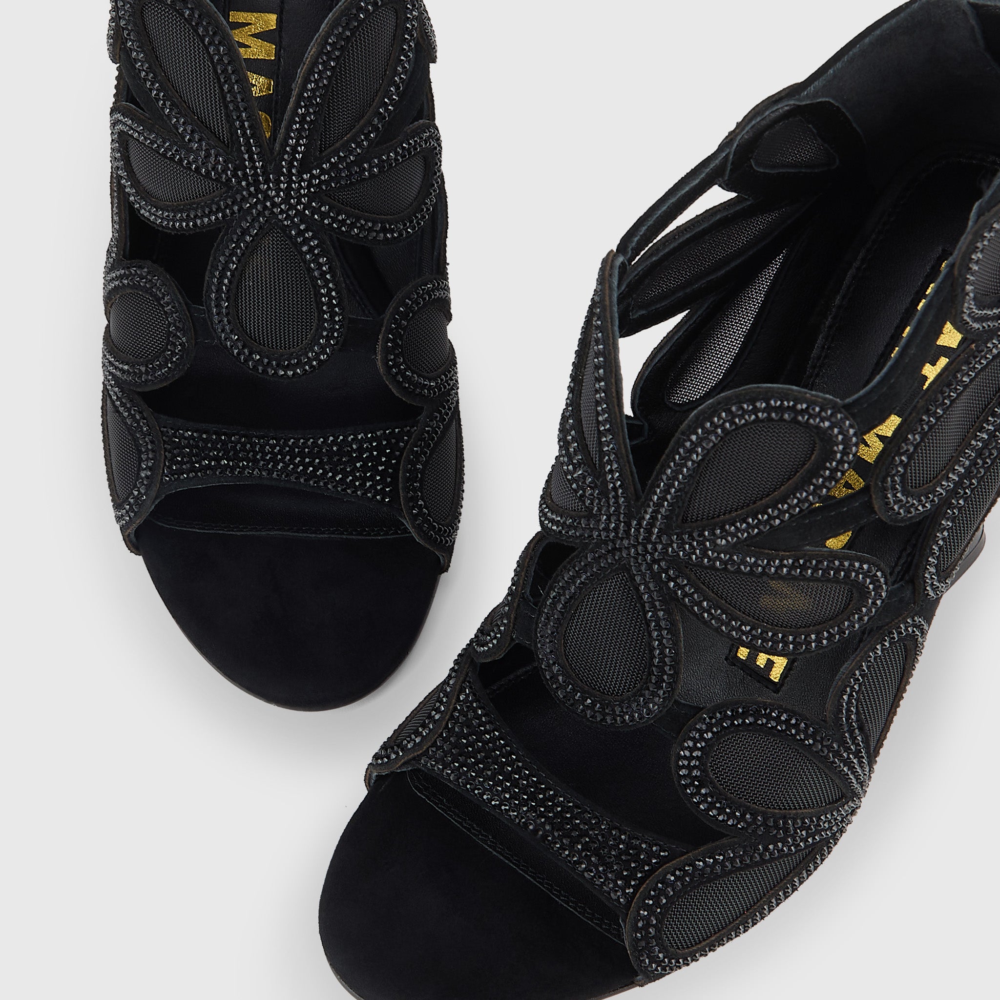 Kat Maconie Rosh Sandals in Black – luxury women's hourglass heel sandal with 105mm heel
