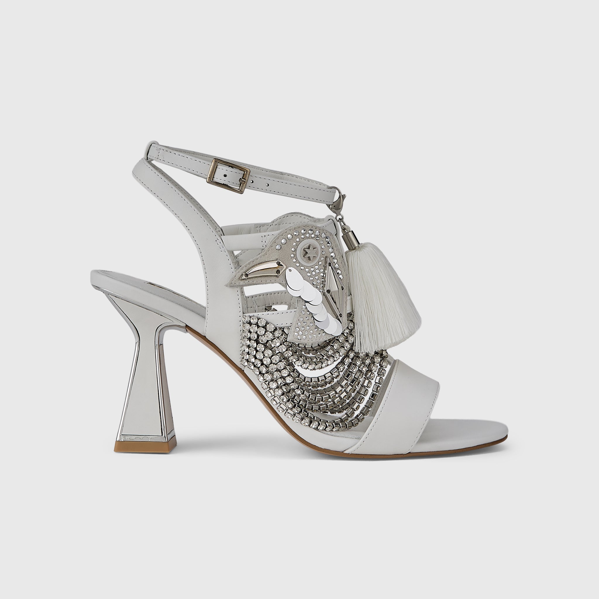 Kat Maconie Tups Sandals in White – luxury women's hourglass frame strappy sandal with 85mm heel