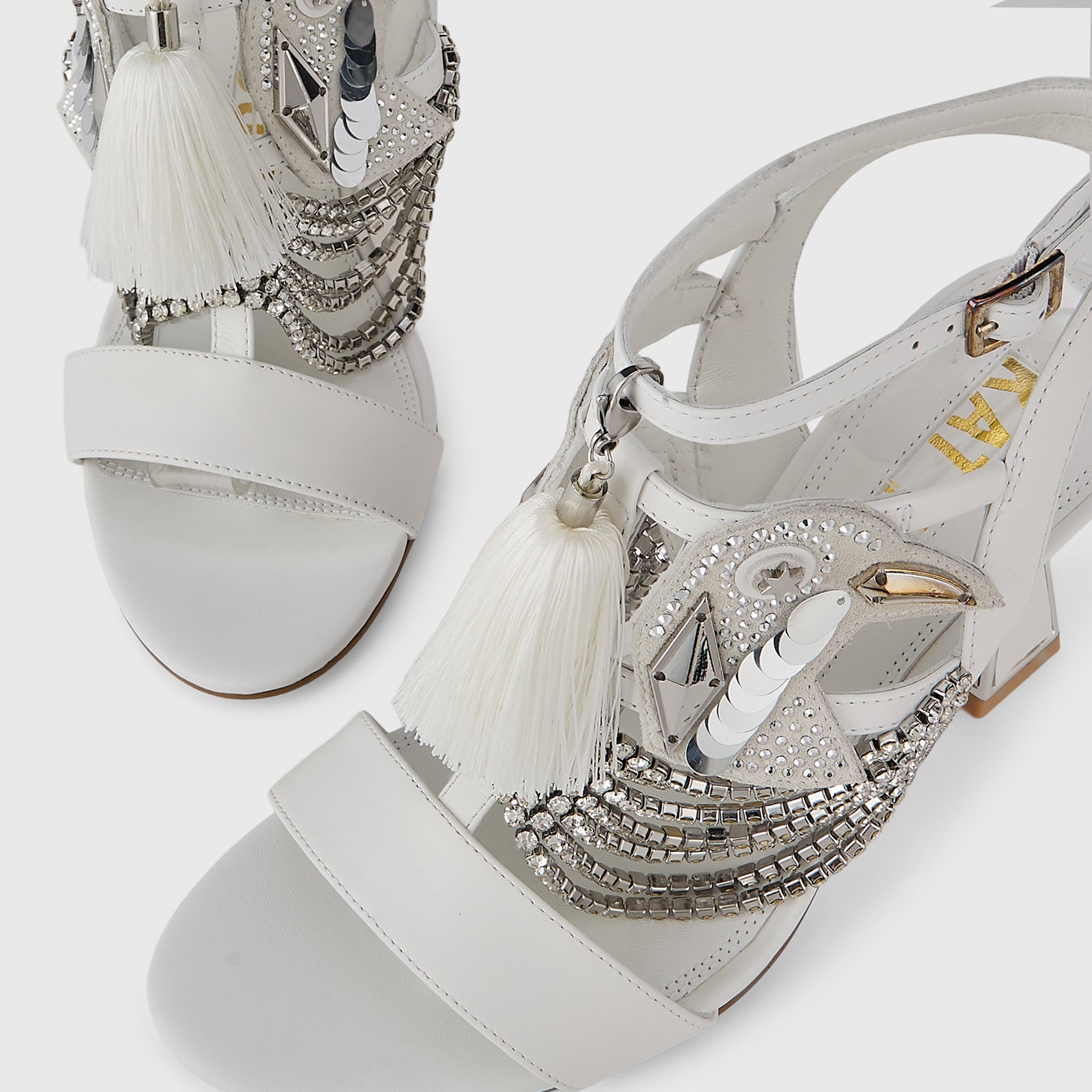 Kat Maconie Tups Sandals in White – luxury women's hourglass frame strappy sandal with 85mm heel